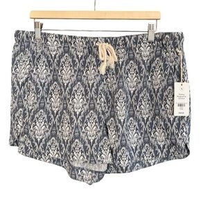 UpWest Boho Print Pull On Short Blue White Large NWT Casual Summer Beach Travel